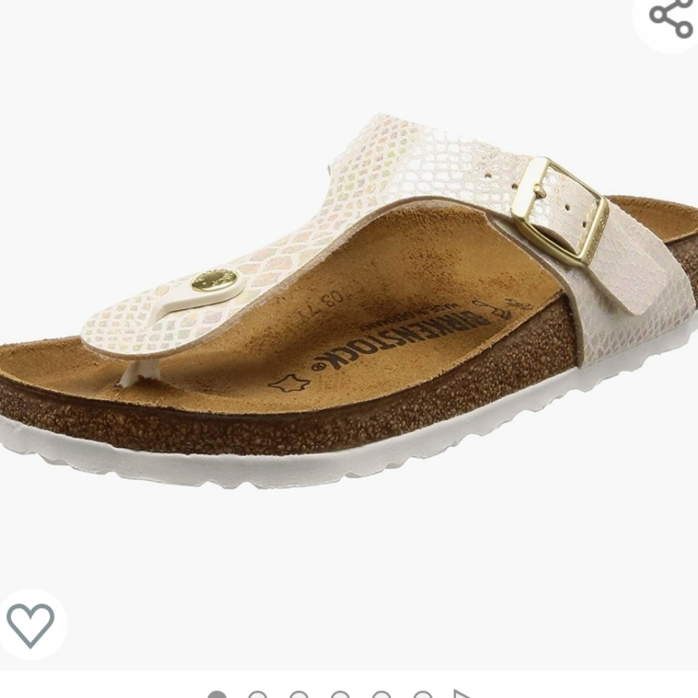Birkenstock White Sandals with Gold Buckle